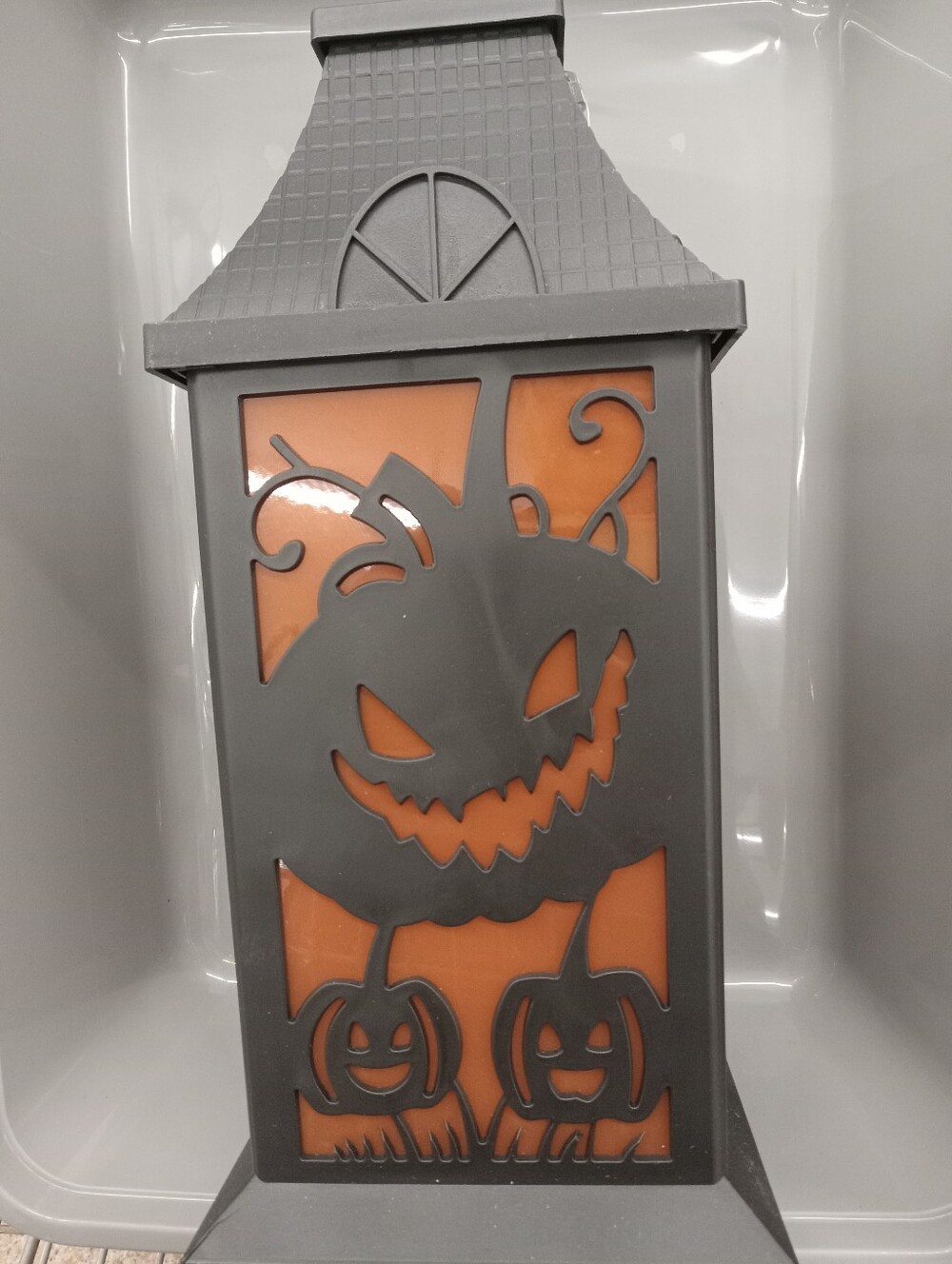 Halloween Pumpkin Lantern - Gray and Orange Decorative Accent